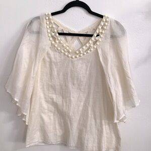 Karta sz S Beaded Lagan cream tunic top beach resort Resort butterfly sleeve NWT